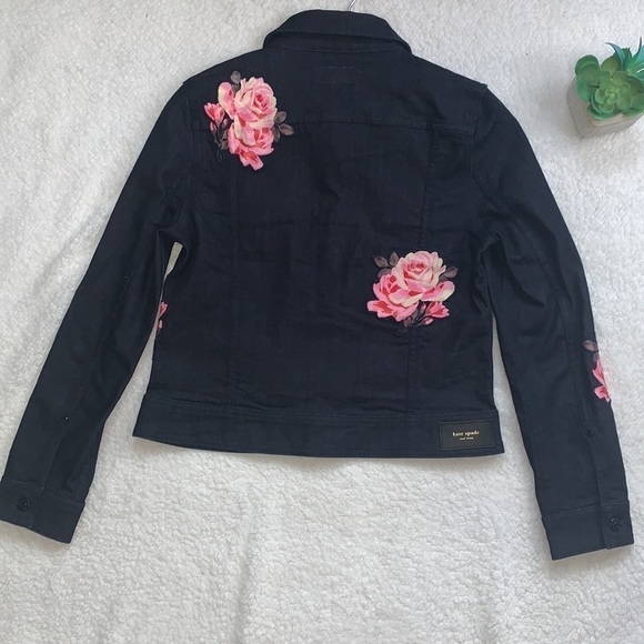 𝅺Kate Spade BROOME STREET ROSE FLORAL DARK JEAN DENIM JACKET - Picture 4 of 10